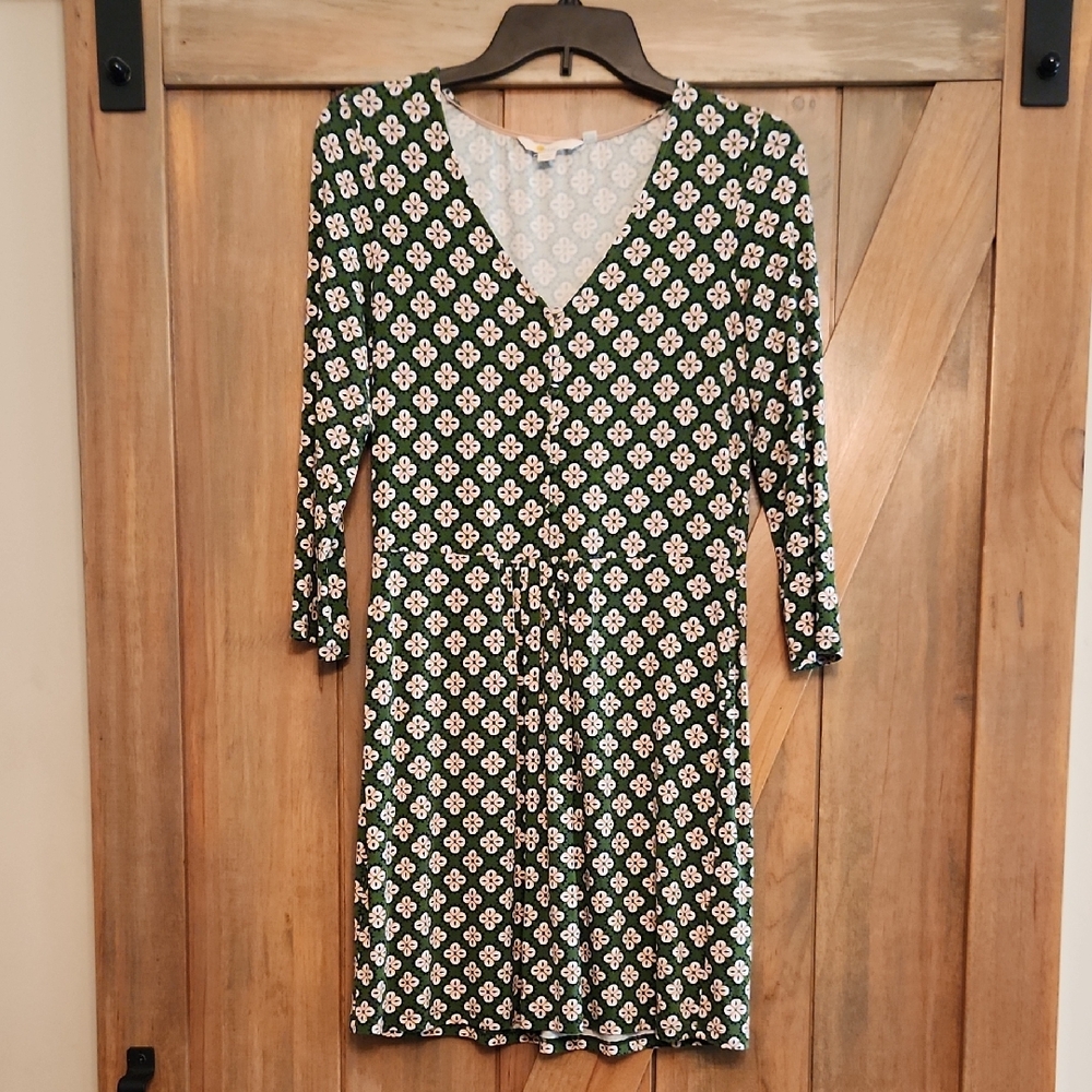 6R Boden Sabina Green Patterned 3/4 Sleeve Dress